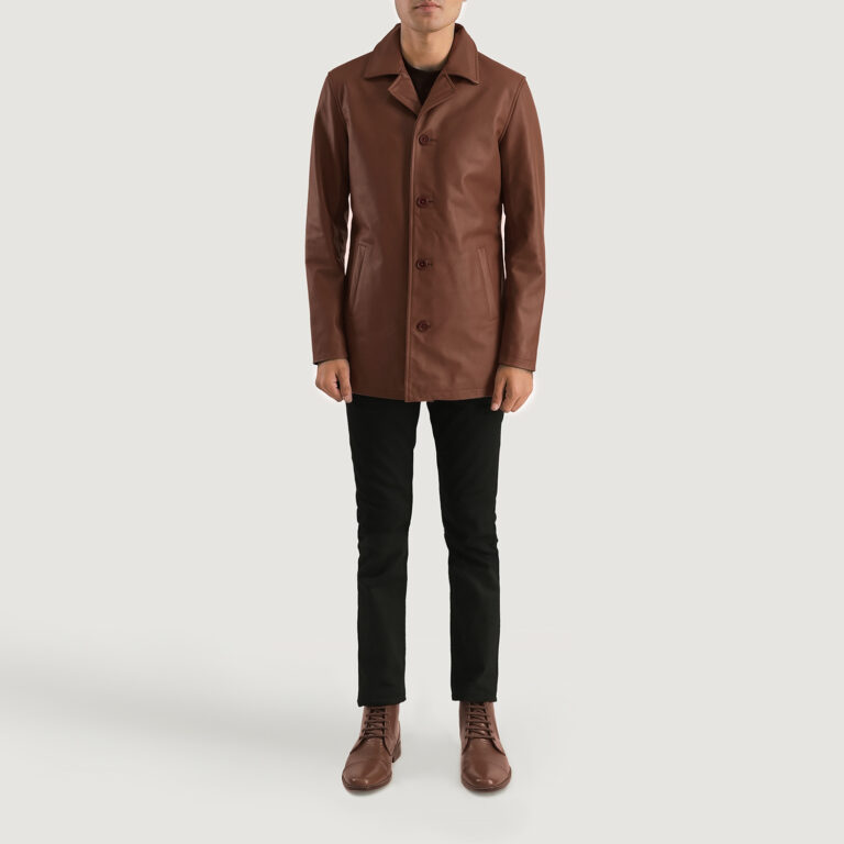 Mens Urban Slate Brown Leather Coat Full Length-2-1701087525943